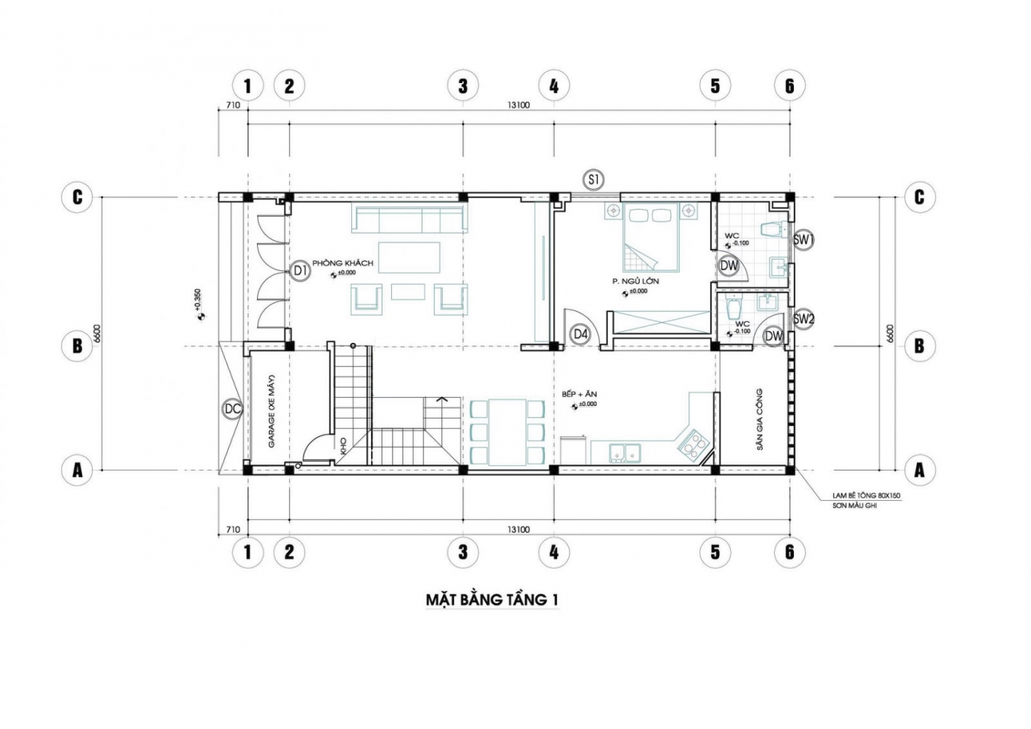 Mặt bằng tầng 1 mẫu nhà đẹp 2 tầng 3 phòng ngủ